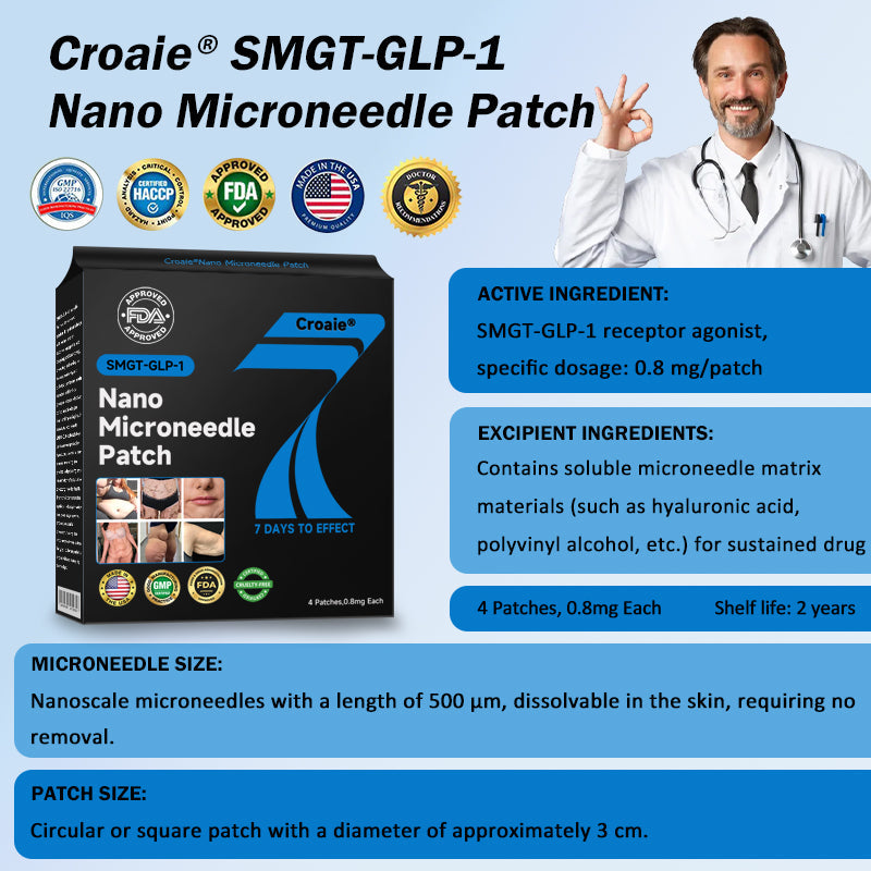 CROAIE® 🌱Nano Microneedle Patch with SMGT-GLP-1 & Matrixyl 3000 – Slimming, Skin Tightening, Blood Sugar Support, No Injection, 7-Day Result