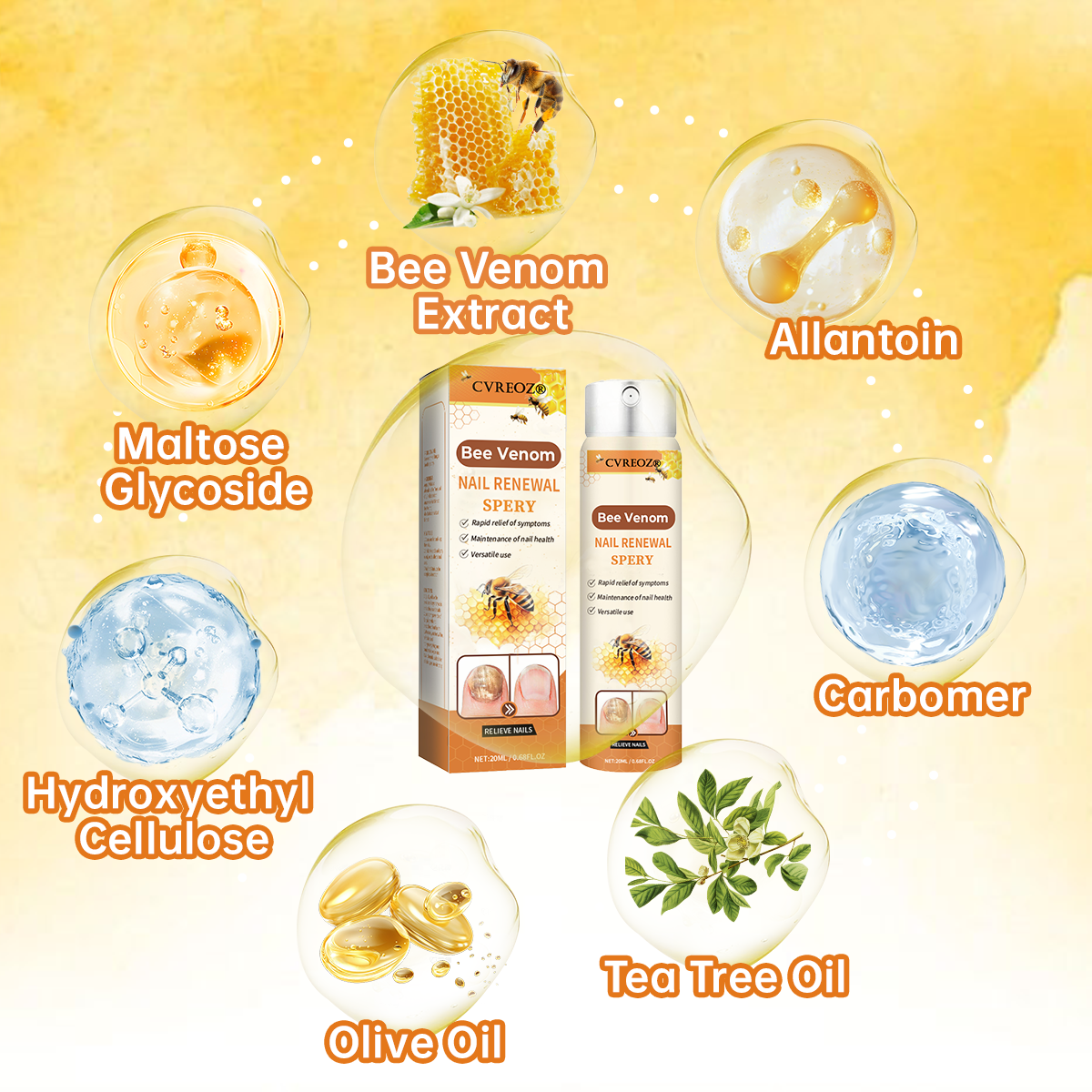 Cvreoz®Bee Venom Nail Renewal Spray👨⚕️ 𝘾𝙚𝙧𝙩𝙞𝙛𝙞𝙚𝙙 𝙗𝙮 𝙩𝙝𝙚 𝘼𝙢𝙚𝙧𝙞𝙘𝙖𝙣 𝘼𝙘𝙖𝙙𝙚𝙢𝙮 𝙤𝙛 𝘿𝙚𝙧𝙢𝙖𝙩𝙤𝙡𝙤𝙜𝙮(𝘼𝘼𝘿)