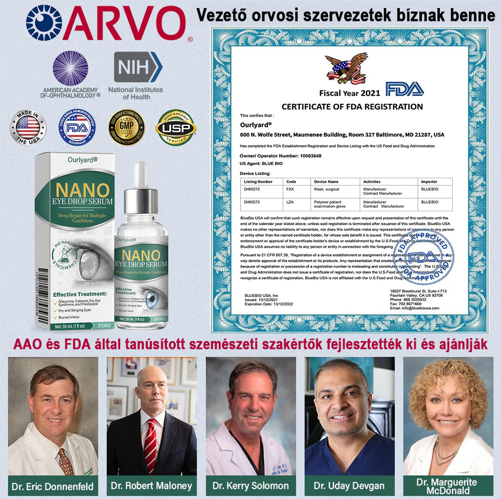 👩‍⚕️Ourlyard® Nano szemcsepp szérum ✅FDA által jóváhagyott (Alkalmas presbyopia, száraz szem szindróma, glaukóma és szürkehályog esetén) 👀