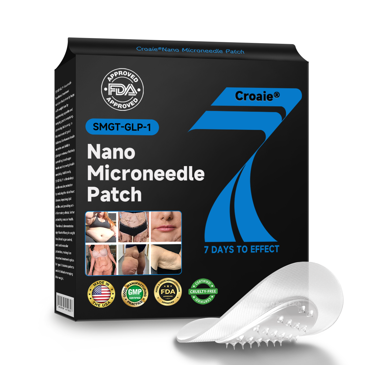 CROAIE® 🌱Nano Microneedle Patch with SMGT-GLP-1 & Matrixyl 3000 – Slimming, Skin Tightening, Blood Sugar Support, No Injection, 7-Day Result